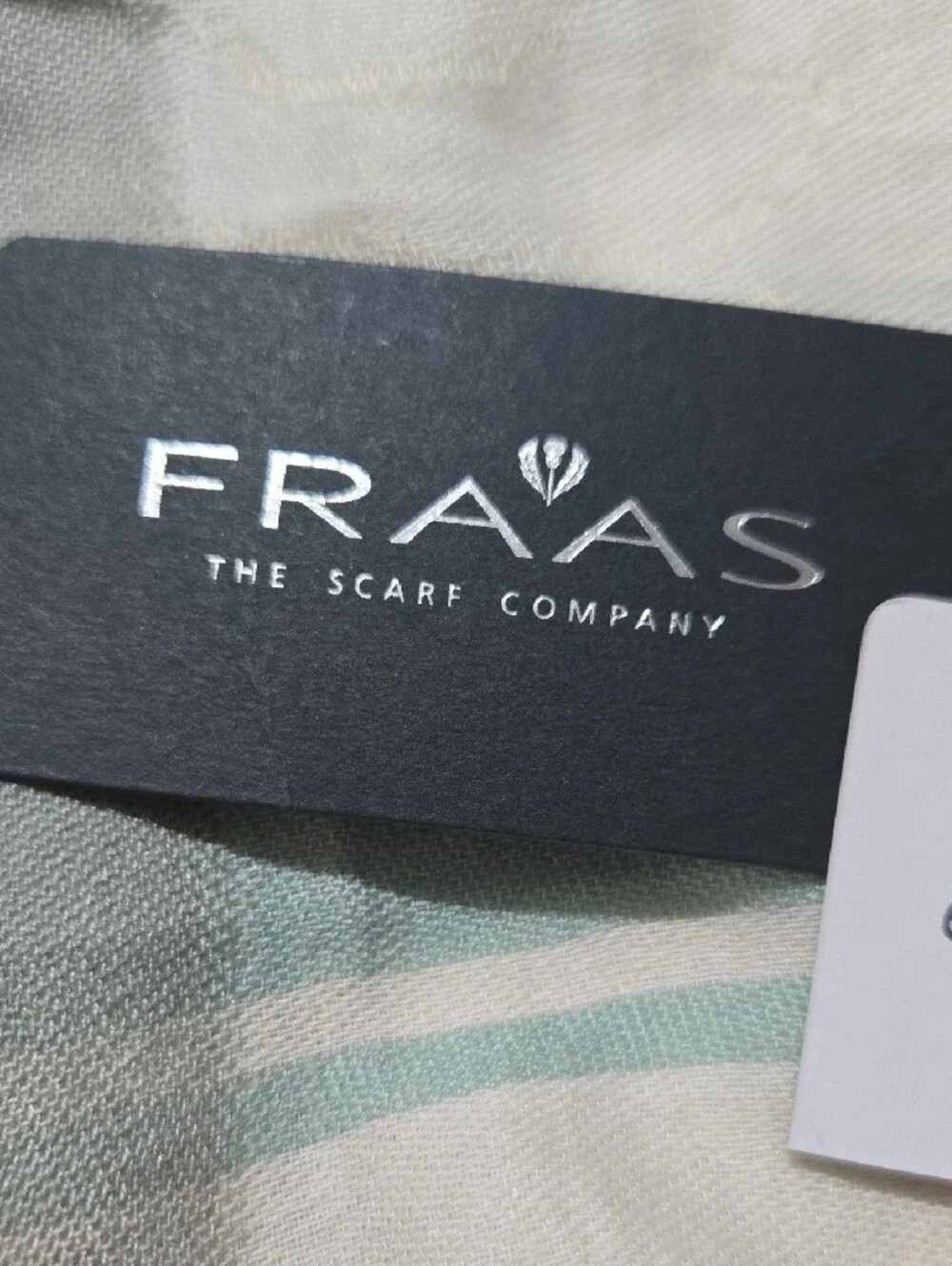 Fraas Cream Square Scarf with Sage Green and Gray Stripes